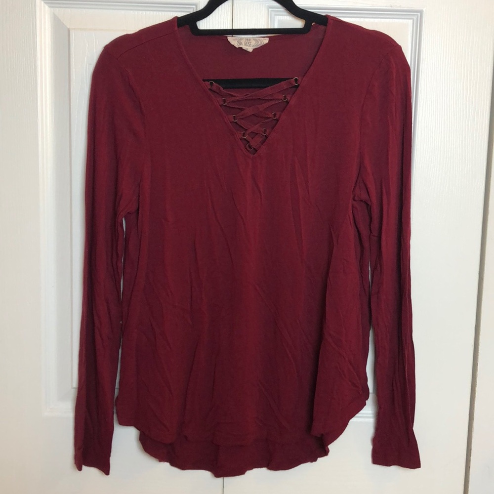 Burgundy Criss Cross Long Sleeve
